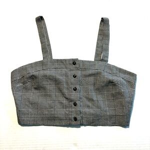 Crop Top Button Front Sleeveless Gray Plaid Houndstooth Cinched Back Women’s S